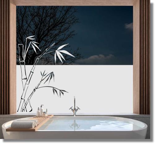Fensterfolie Bambus mit Blätter Sichtschutz