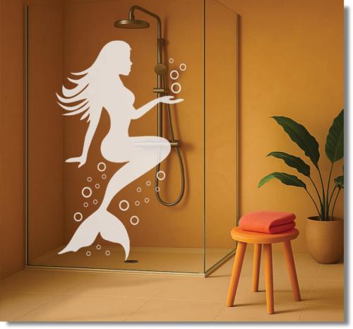 Sichtschutzfolie Dusche Glas Meerjungfrau Design blickdicht modern nach Maß