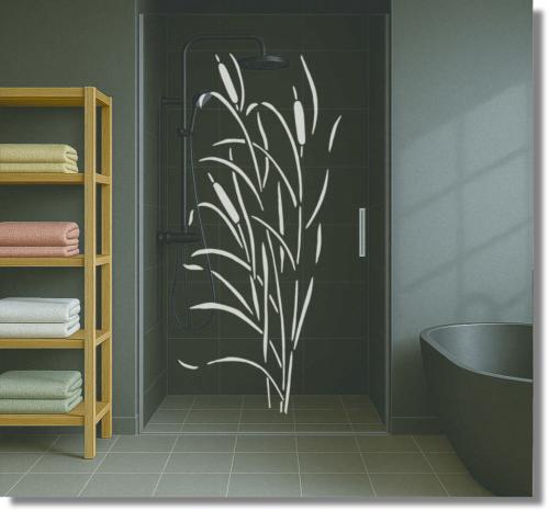 Sichtschutzfolie Dusche Glas Schilf hoch modern blickdicht nach Maß