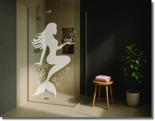 Preview: Glasdekorfolie mit Seejungfrauenmotiv für die Glasdusche, die dekorativen Sichtschutz und maritimes Flair ins Badezimmer bringt.