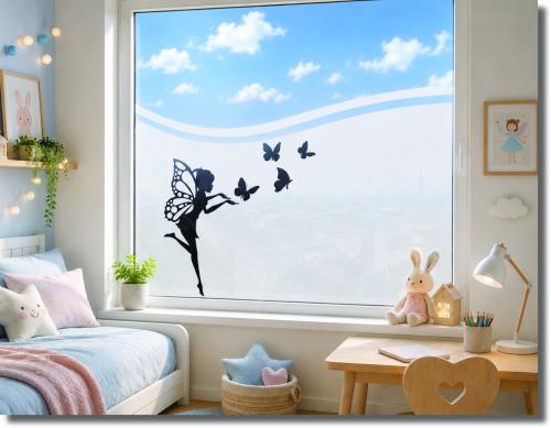 Milchglasfolie Elfe mit Schmetterlinge Dekorfolie Fensterfolie
