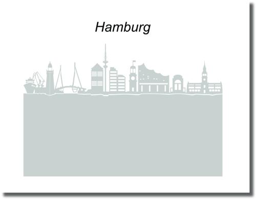 Preview: Freigestellte Sichtschutzfolie Skyline Hamburg City mit Hamburger Wahrzeichen als Motiv für Fenster, Glastüren und Glasflächen.