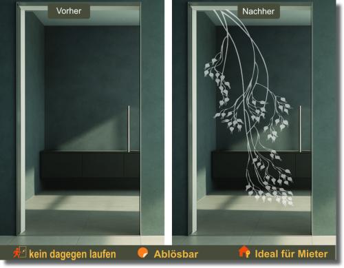 Glastattoo Dekorfolie Glassticker Glastür Folie Aufkleber Birkenblätter