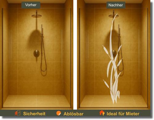 Preview: Duschdekorfolie Glasdekorfolie Sichtschutzfolie Dusche Rohrputzer im Schilf
