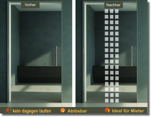Glasdekorfolie für Glastüren mit vertikalen Blockstreifen als zeitlose Folie für Glastür nach Maß mit klarer Linienführung.