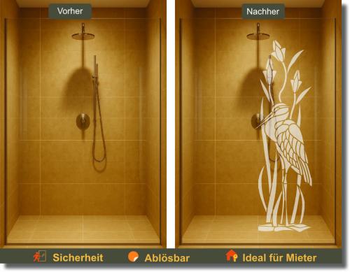 Preview: Dusch Sichtschutzfolie – Fischreiher im Schilf (nach Maß)