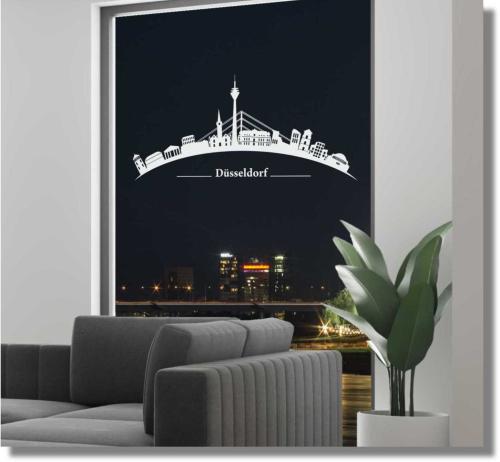 Fenstertattoo Fensterdekorfolie Wohnzimmer Düsseldorf Skyline