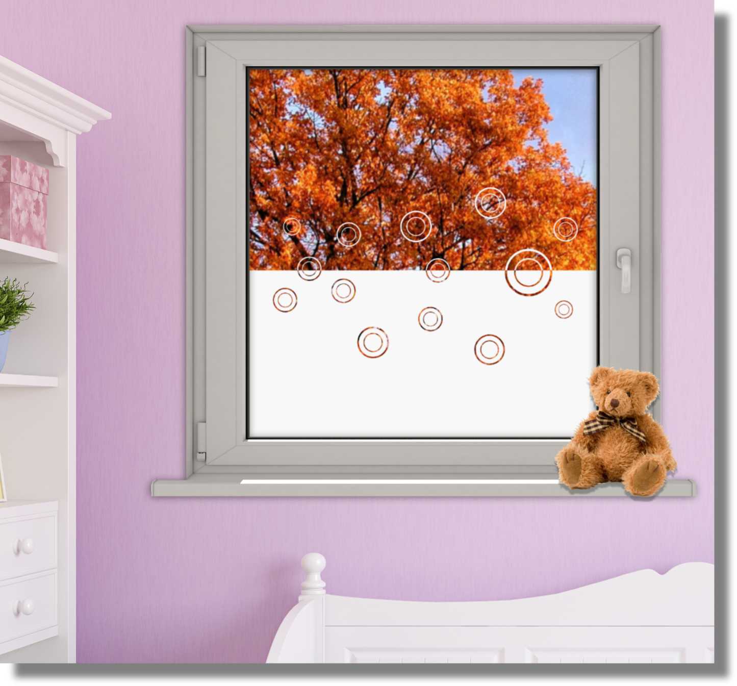 Kinderzimmer Fensterdekor gemischte Kreise Sichtschutzfolie