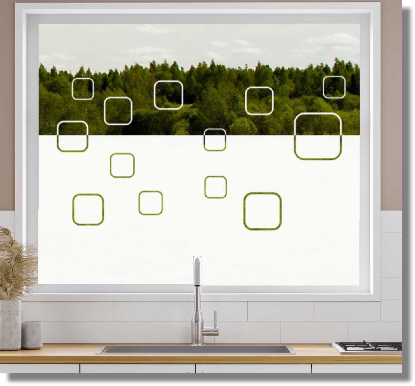 Kueche Fensterfolie gemischte Quadrate Sichtschutz Fensterdekor Fensterfolie  Sichtschutzfolie Milchglasfolie Dekorfolie gemischte Quadrate Aufkleber -  Wecke-Design