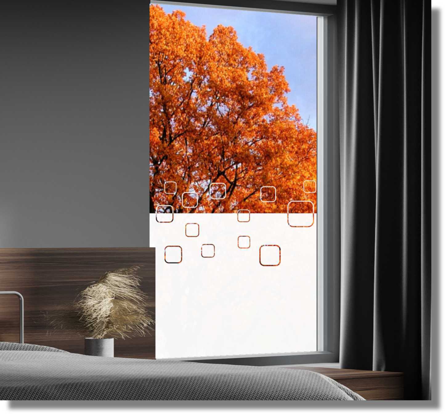 Schlafzimmer Fensterfolie gemischte Quadrate Sichtschutz Fensterdekor  Fensterfolie Sichtschutzfolie Milchglasfolie Dekorfolie gemischte Quadrate  Aufkleber - Wecke-Design
