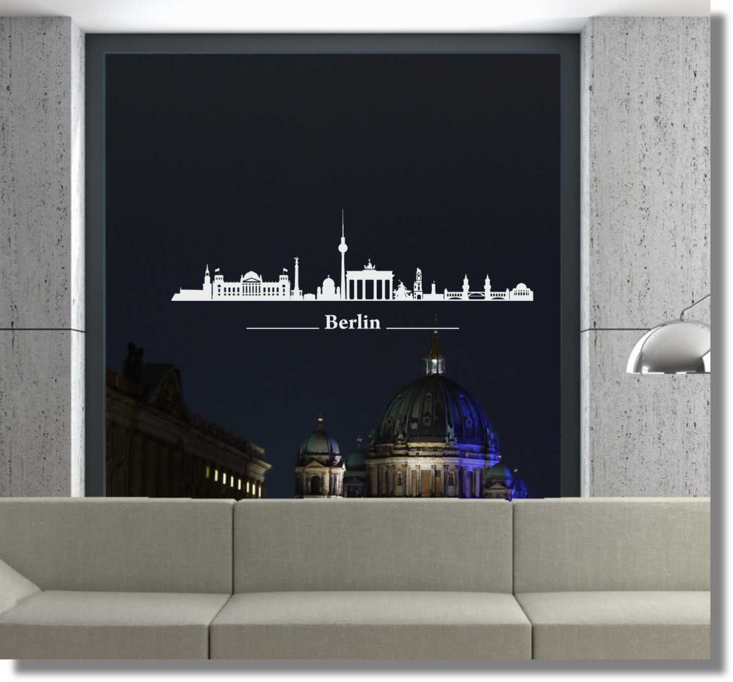 Fenstertattoo Fensterdekorfolie Wohnzimmer Fensterfolie Skyline Berlin -  Wecke-Design