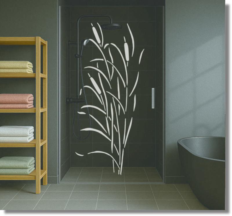 Sichtschutzfolie Dusche Glas Schilf hoch modern blickdicht nach Maß