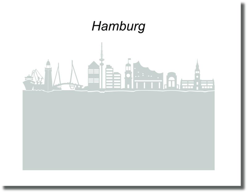 Freigestellte Sichtschutzfolie Skyline Hamburg City mit Hamburger Wahrzeichen als Motiv für Fenster, Glastüren und Glasflächen.
