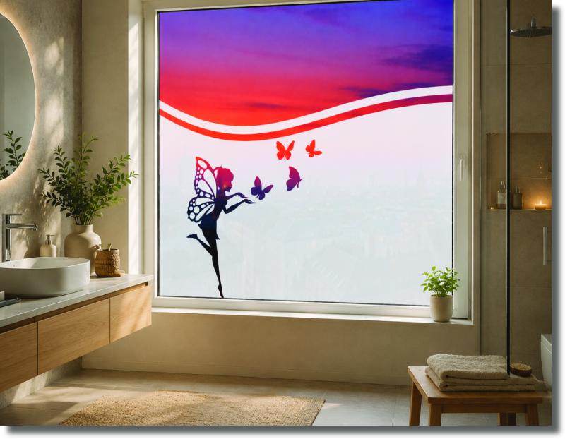 Fensterfolie Elfe mit Schmetterlinge - Milchglasfolie