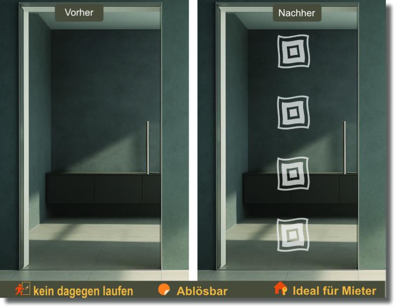 Glastürfolie mit verschobenen Quadraten verleiht Glasflächen eine moderne Struktur und sorgt für eine dezente dekorative Wirkung.