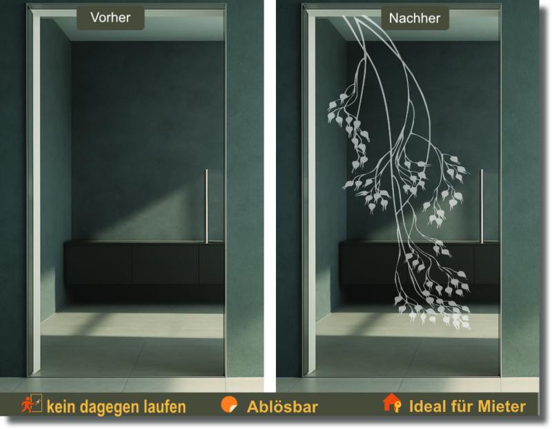 Glastattoo Dekorfolie Glassticker Glastür Folie Aufkleber Birkenblätter