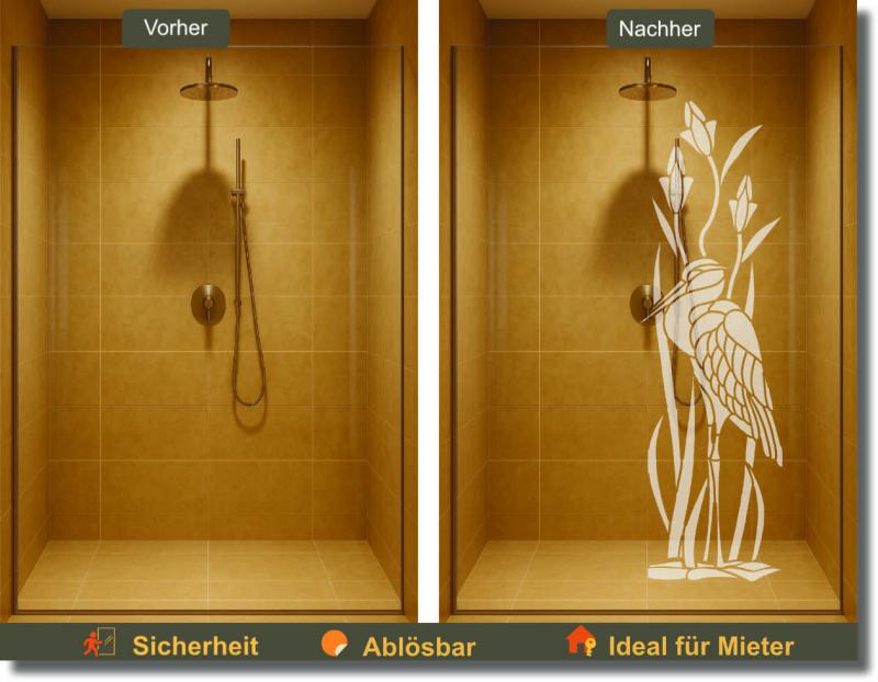 Dusch Sichtschutzfolie – Fischreiher im Schilf (nach Maß)